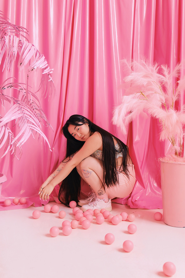 Woman in Pink with Pink Decorations