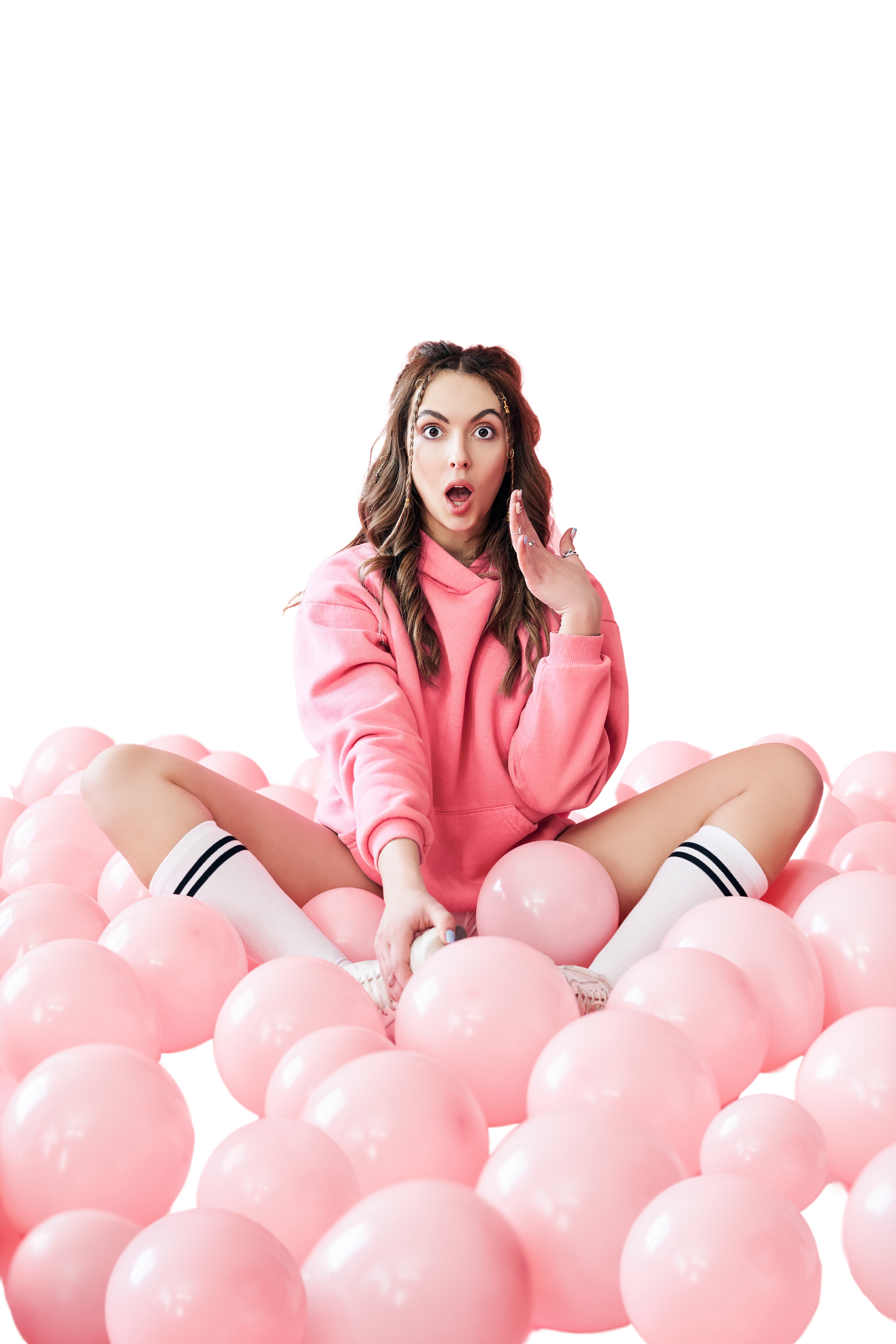 Fashionable Young Woman with Pink Balloons